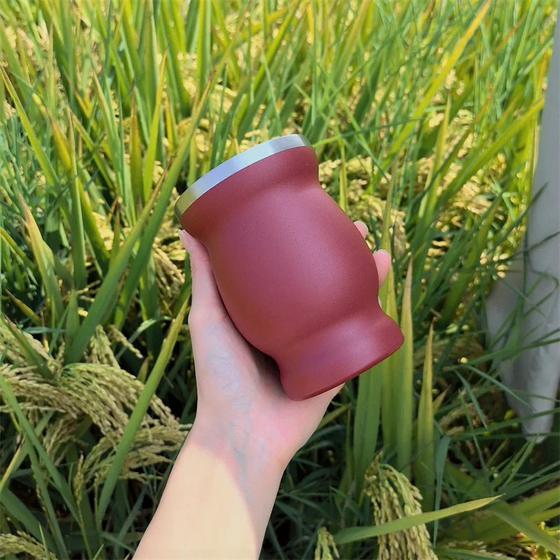 Mate de acero inoxidable 304 de doble pared de 237 ml (8 oz) con pajita, cuchara y cepillo de limpieza.