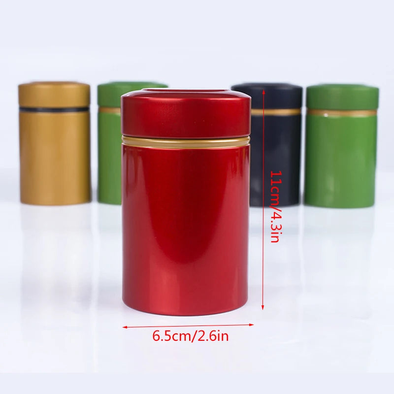 Lata de té metálica portátil de 50 g, recipiente de hojalata para almacenar té y hojas de té secas sueltas.