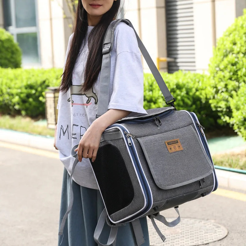 Mochila transportadora portátil para mascotas, bolsa de viaje de mano, bolsa de malla para gatos y perros, para asiento de coche o bicicleta, plegable, suministros para mascotas al aire libre