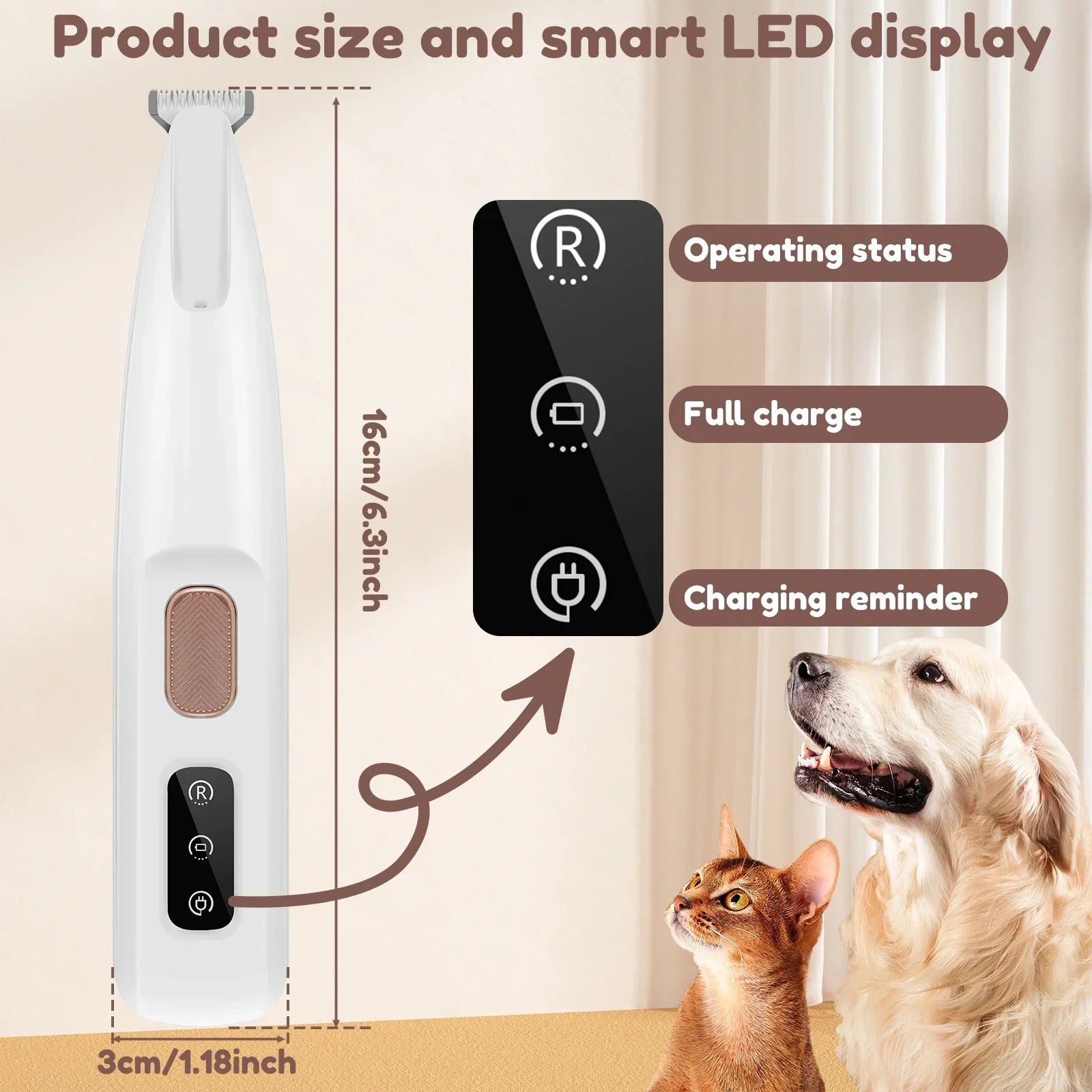 Nueva recortadora de patas para perros con luz LED, totalmente impermeable, recortadora de pelo para mascotas con pantalla LED, cortapelos para perros para aseo, cuchilla ancha de 18 mm.