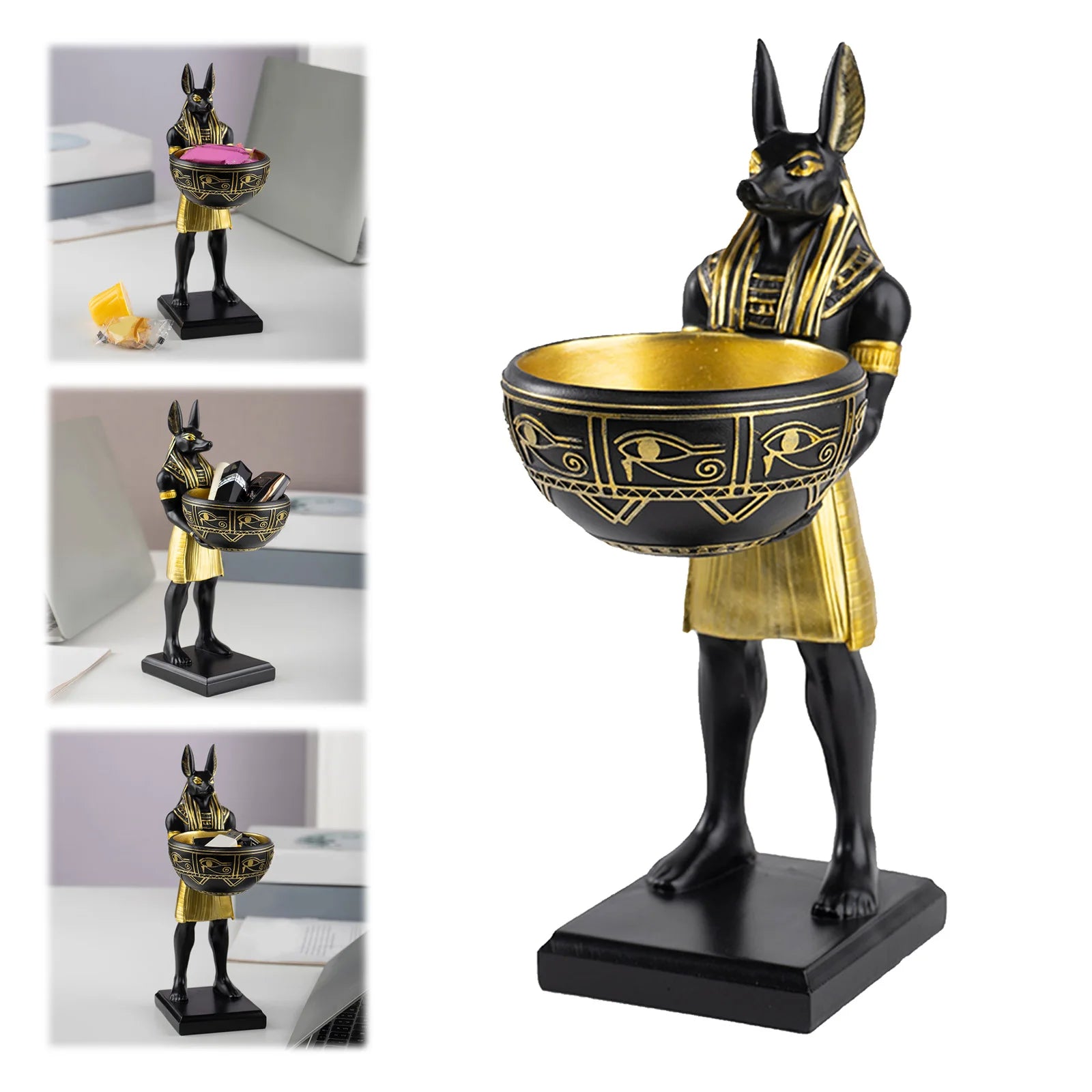 Estatua del dios Anubis de 25 cm, escultura de arte del antiguo Egipto con cuenco, regalo de escultura egipcia para amantes de la mitología y aficionados a la historia.