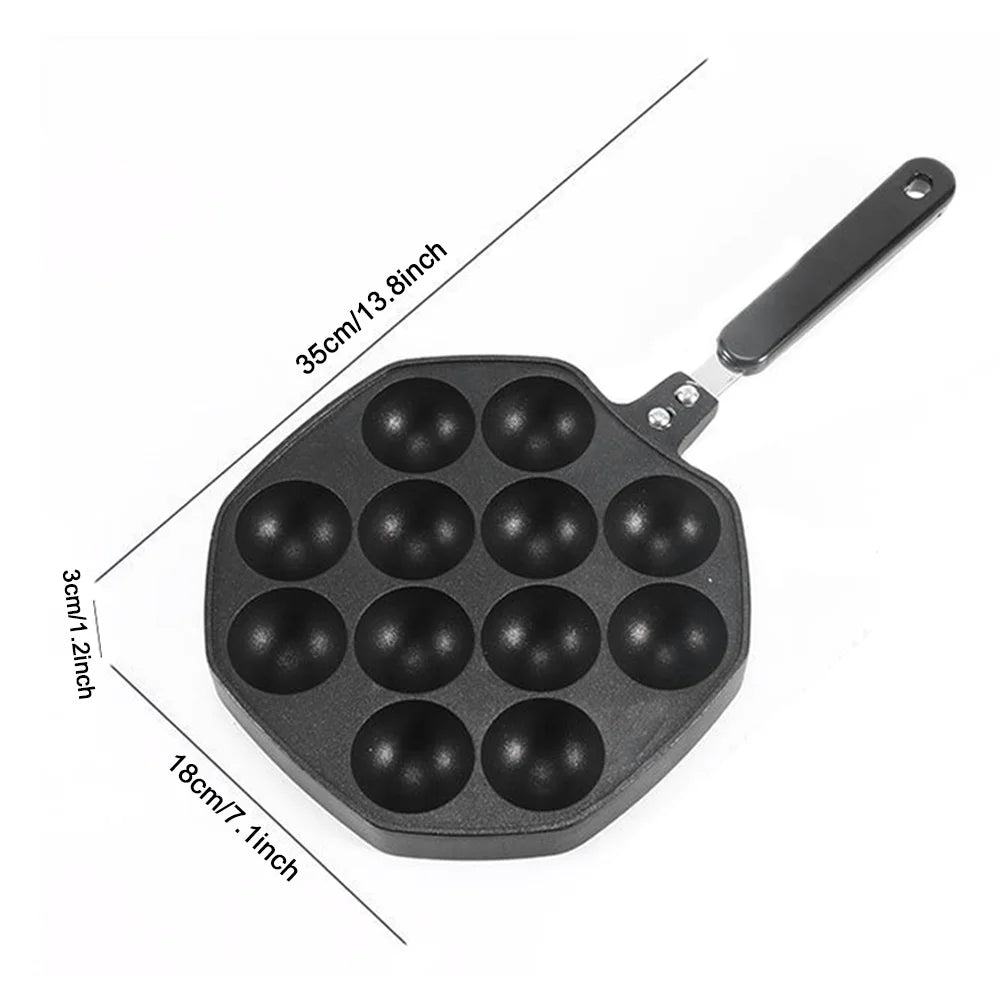 Sartén para takoyaki con 12 moldes, sartén antiadherente de aleación de aluminio para hacer takoyaki, ideal para preparar bolas de pulpo y panqueques.