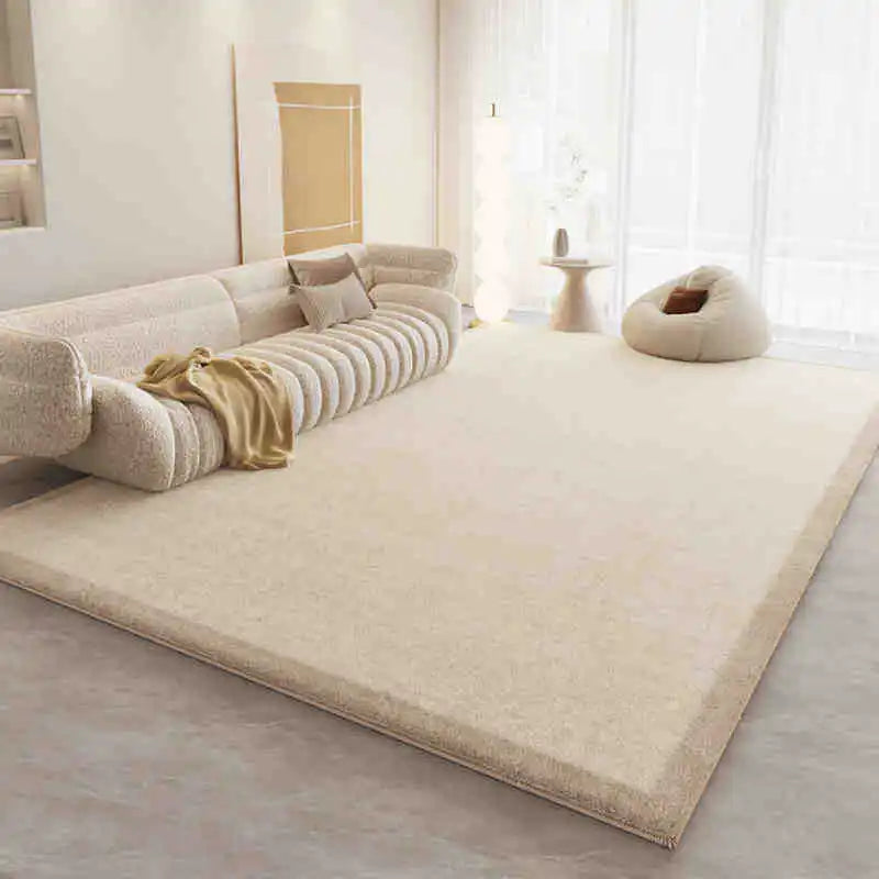 Alfombra de felpa suave, gruesa y antideslizante de color crema para sala de estar, dormitorio, hogar, sofá, mesa de centro. Alfombra antifrío.