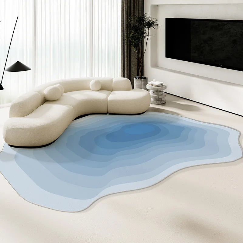 Alfombra de terciopelo irregular estilo crema para sala de estar, alfombra antideslizante de cobertura total para sofá o mesa de centro, fácil mantenimiento, decoración del hogar.