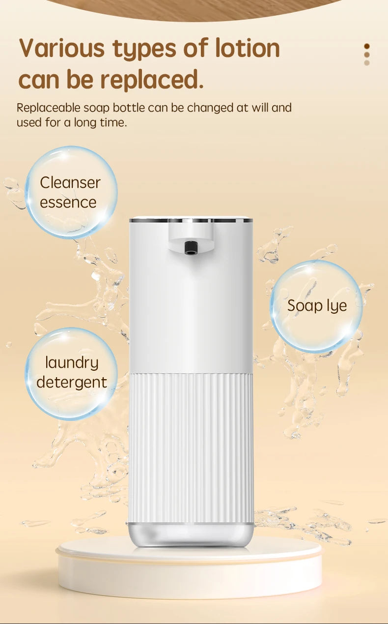 Dispensador automático de jabón HQ, accesorios de baño, dispensador automático de jabón líquido de 360 ml, tipo C, color blanco, 4 niveles de jabón en espuma.