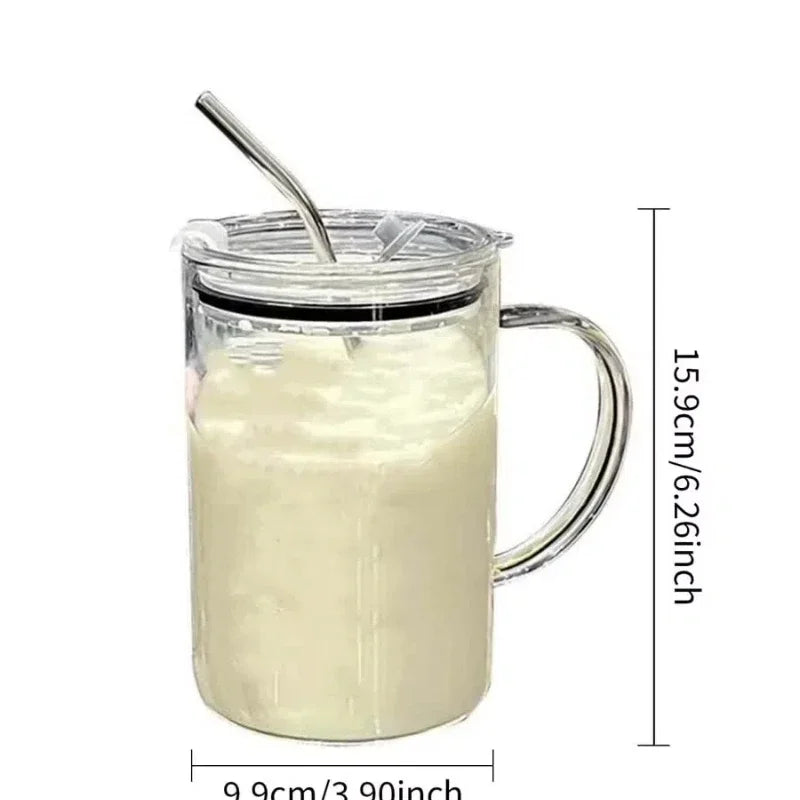 Vaso de vidrio de 1000 ml con tapa y pajita. Taza de café de vidrio transparente. Tazas para jugo, moca, leche y jugo.