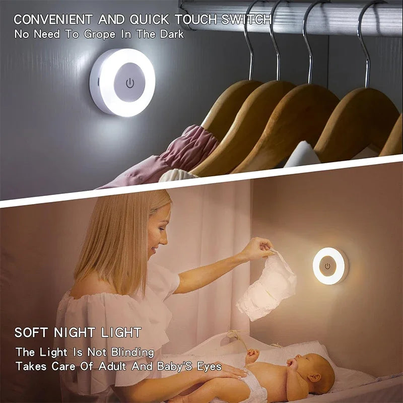 1-6 unidades de luces nocturnas LED de bajo consumo con sensor táctil, 3 colores, regulables, recargables por USB, magnéticas, para habitación, pasillo o dormitorio.