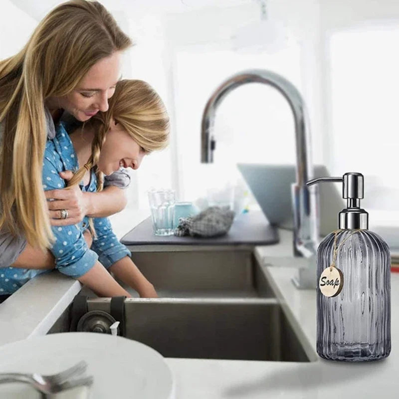 Dispensador de jabón para baño, vidrio transparente, vacío, para rellenar, para detergente, cocina, desinfectantes de manos, gel de ducha, champú.