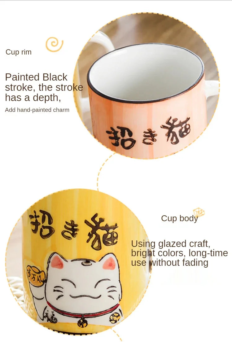 Taza de cerámica con diseño de gato de la suerte japonés, vaso de agua de alta capacidad para el hogar, la cocina y la oficina, ideal para café o té (400 ml).