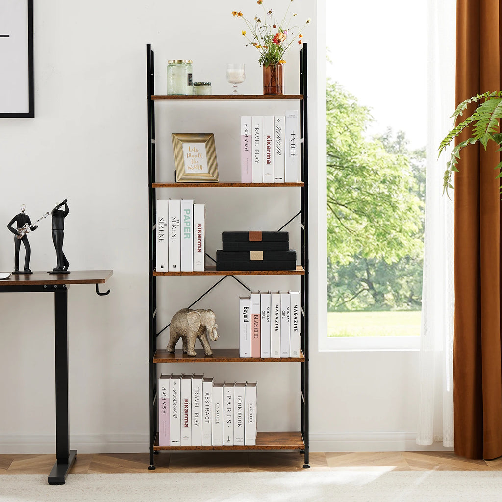 JHK 5 Tier Bookcase Bookshelf Modern Book Case For Books Corner Storage Organizer for Bedroom Home Office Kitchen Living Room
