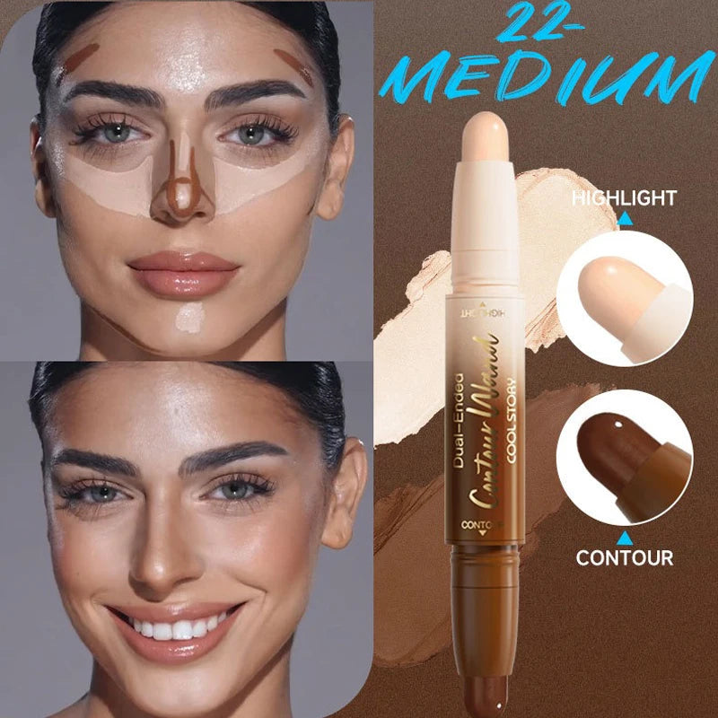 Barra de contorno de doble punta, iluminadora y sombra en crema, resistente al agua, corrector de cobertura total, acabado natural, maquillaje para todo tipo de piel.