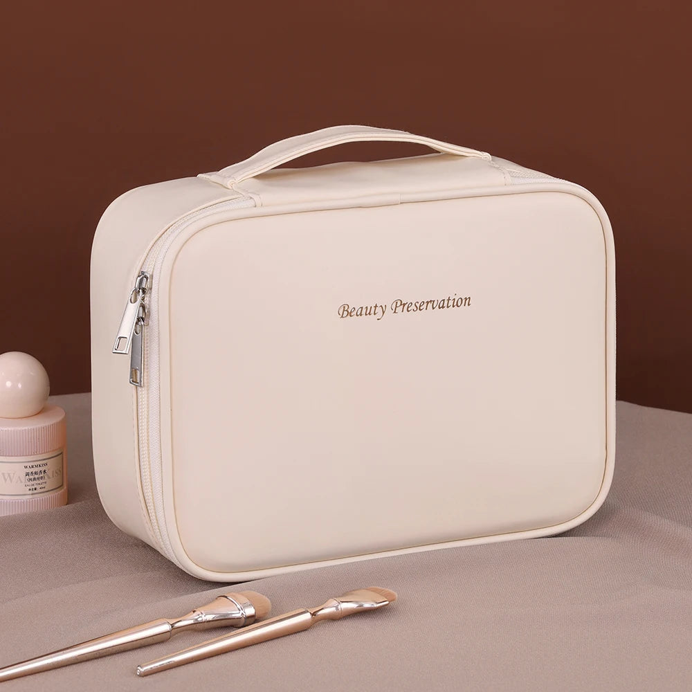 Neceser grande de PU para mujer, ideal para artículos esenciales de viaje. Bolsa de maquillaje y cosméticos. Organizador de cosméticos de lujo.
