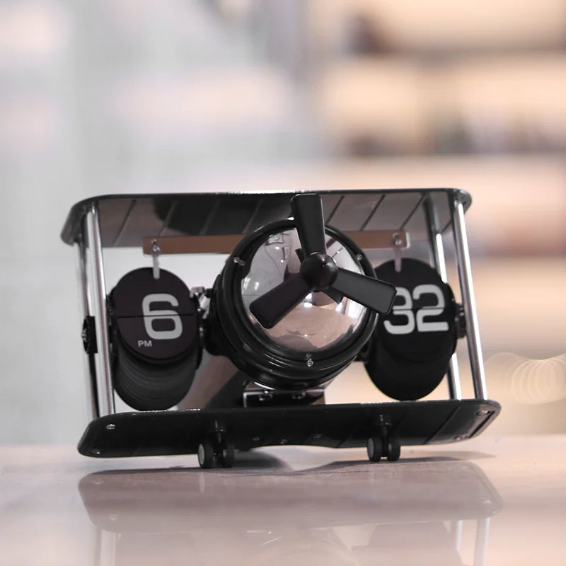 Reloj de escritorio mecánico con diseño de avión retro, temporizador electrónico automático vintage, adorno para el hogar