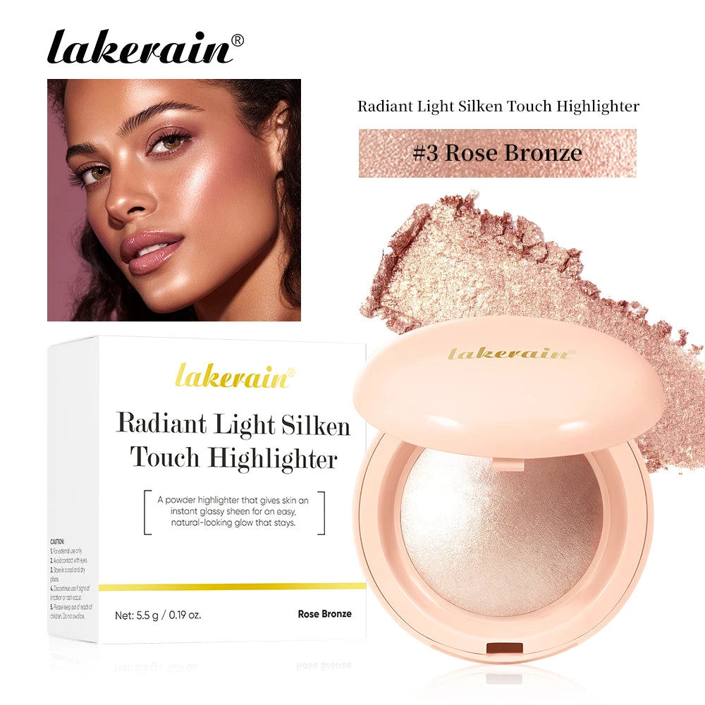 Iluminador facial en polvo resistente al agua de larga duración para una piel radiante al instante. Brillo horneado para un maquillaje con efecto iluminador y contorno.