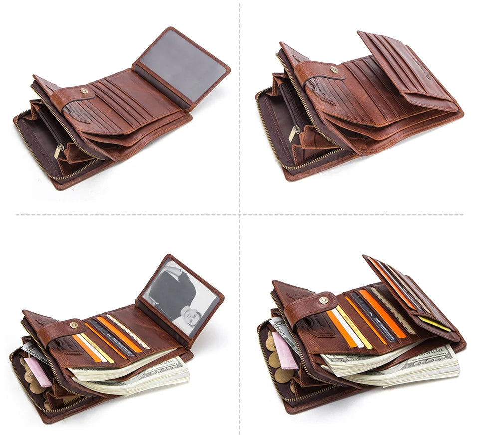 Carteras de cuero genuino Contact'S para mujer y hombre, cartera corta pequeña con bloqueo RFID, tarjetero, monedero rojo para mujer
