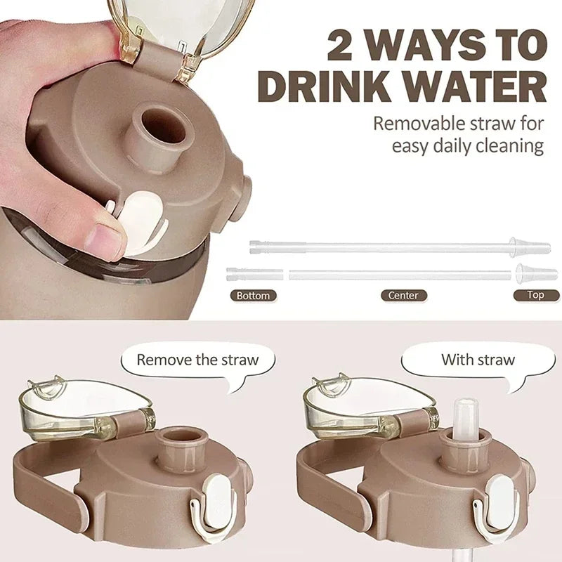 Botellas de agua de vidrio de 1000 ml con pajita, botella de vidrio con funda de silicona y marcador de tiempo, para gimnasio, camping, hogar y oficina.