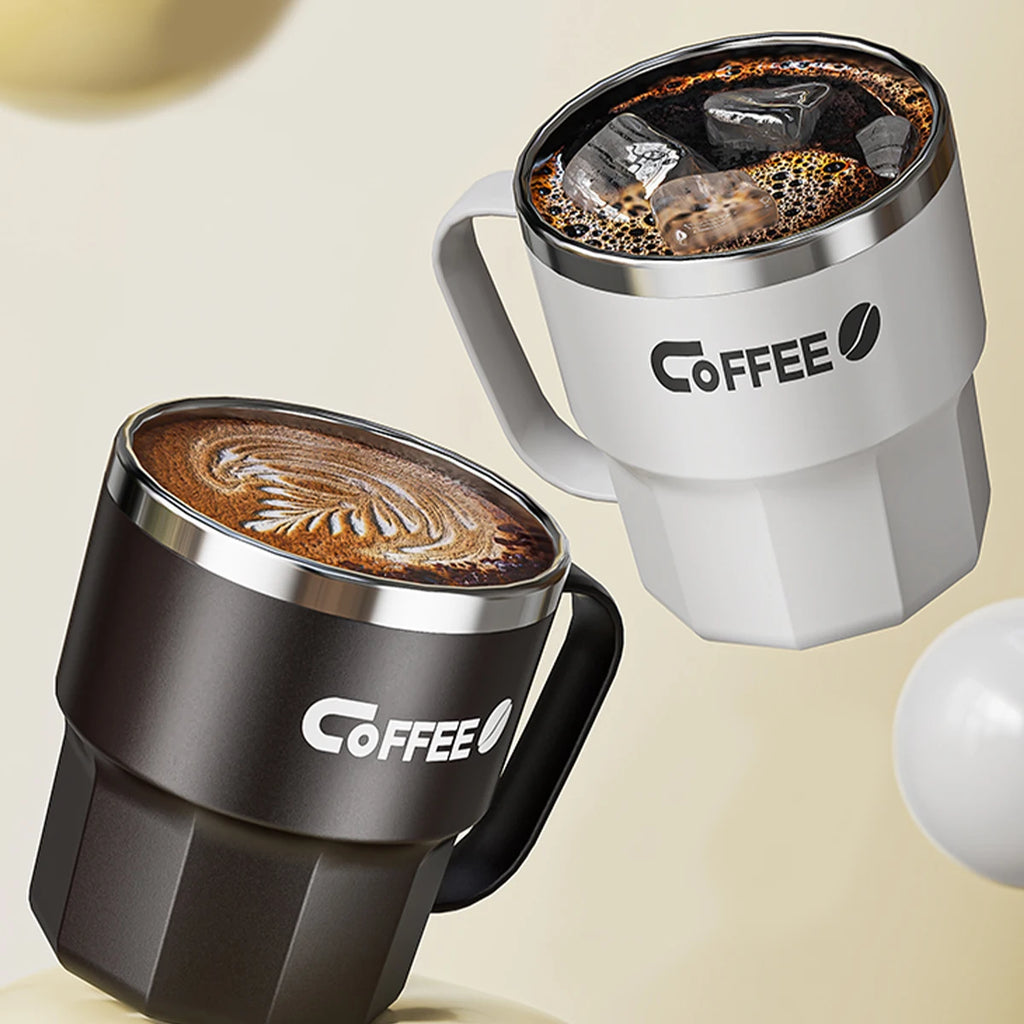Taza de café WORTHBUY con tapa y asa, de acero inoxidable 304, para té, leche y café, con doble pared aislante y protección anti-quemaduras.