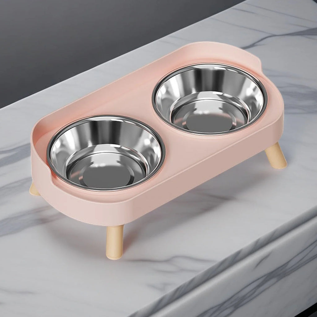 Comedero elevado colorido para mascotas Dopamine: dos cuencos de acero inoxidable con soporte para el cuello - Estación de comida y agua de moda para mascotas