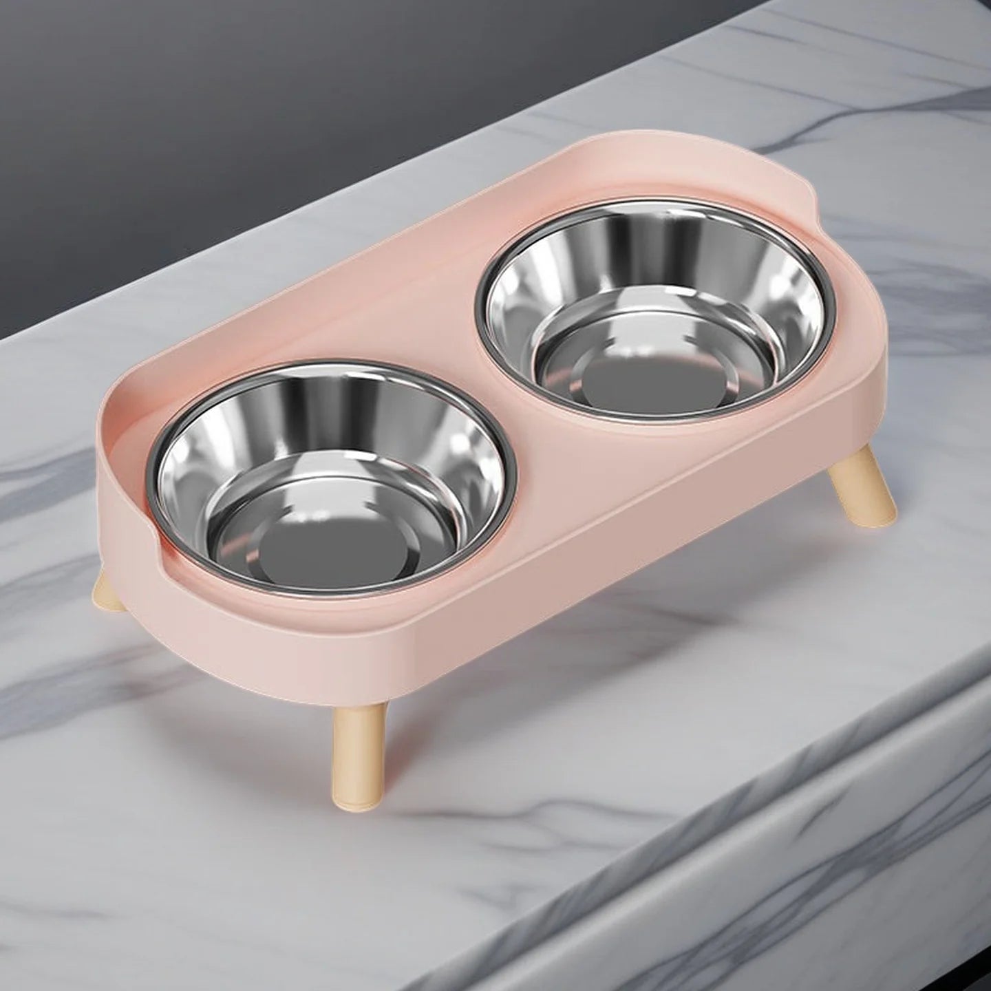 Comedero elevado colorido para mascotas Dopamine: dos cuencos de acero inoxidable con soporte para el cuello - Estación de comida y agua de moda para mascotas