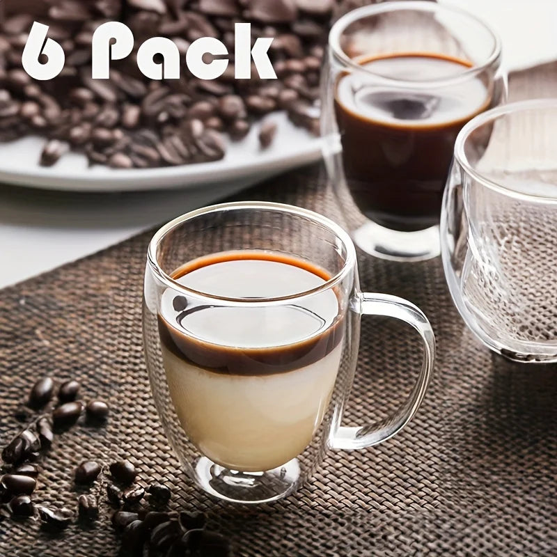 2/4/6 unidades Taza de café de vidrio de doble pared de 350 ml con asa Taza de capuchino de vidrio transparente Taza de café, té con leche, jugo y té