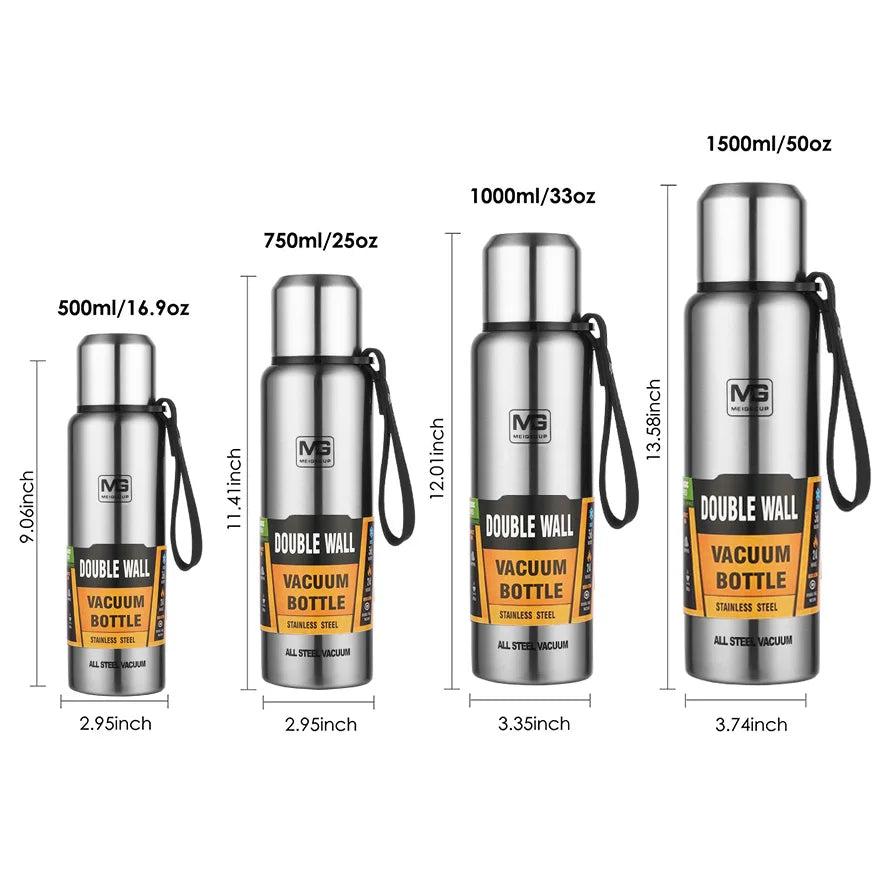 Termo portátil UPORS de acero inoxidable de gran capacidad, con aislamiento al vacío y cuerda, disponible en 500/700/1000/1500 ml.