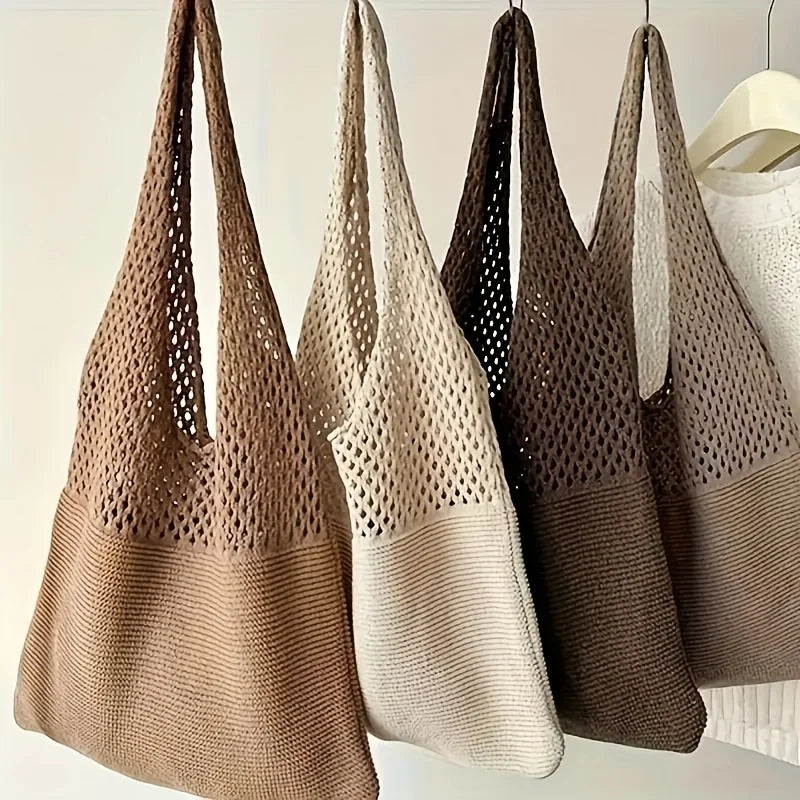 Bolsos de punto para mujer, bolso tote de gran capacidad, bolso grande de playa de verano, bolsos de hombro informales de tejido hueco, paquete femenino