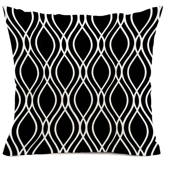 Funda de almohada de lino con estampado geométrico en blanco y negro para sofá o sofá. Decoración para el hogar. Se puede personalizar para ti. Tamaños disponibles: 40x40, 45x45, 50x50 y 60x60.