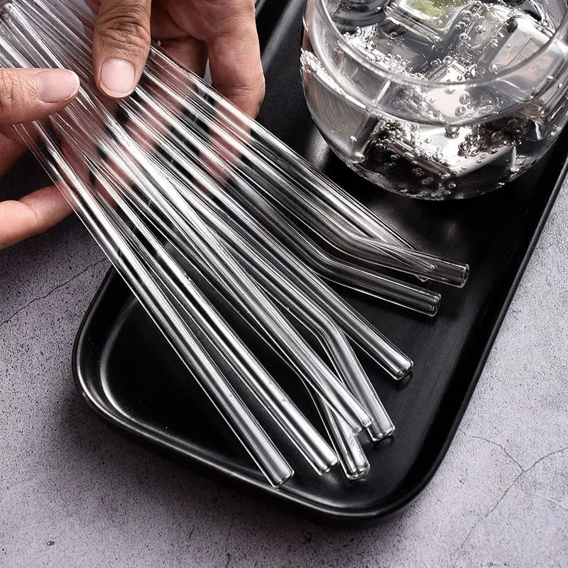 4/8 piezas de pajitas de vidrio reutilizables, pajitas de vidrio transparente para beber, tubos de 8 pulgadas y 8 mm, pajitas para zumos, batidos, té, vasos, juego de pajitas para bebidas