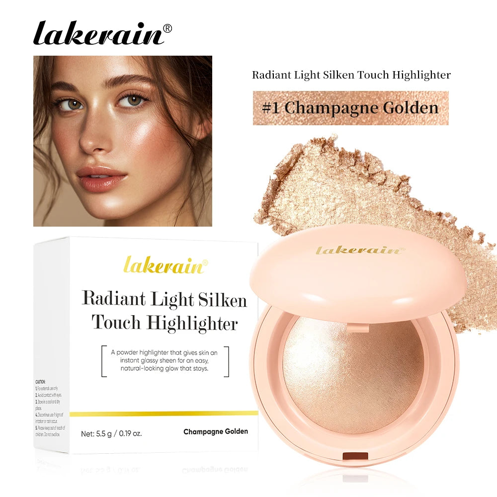 Iluminador facial en polvo resistente al agua de larga duración para una piel radiante al instante. Brillo horneado para un maquillaje con efecto iluminador y contorno.
