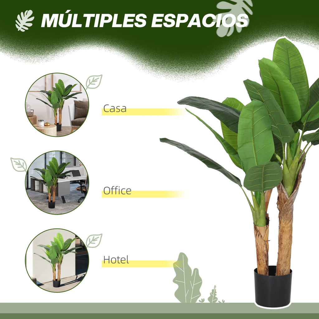 Árbol de plátano artificial Homcom de Ø17 x 120 cm con maceta y 15 hojas verdes.