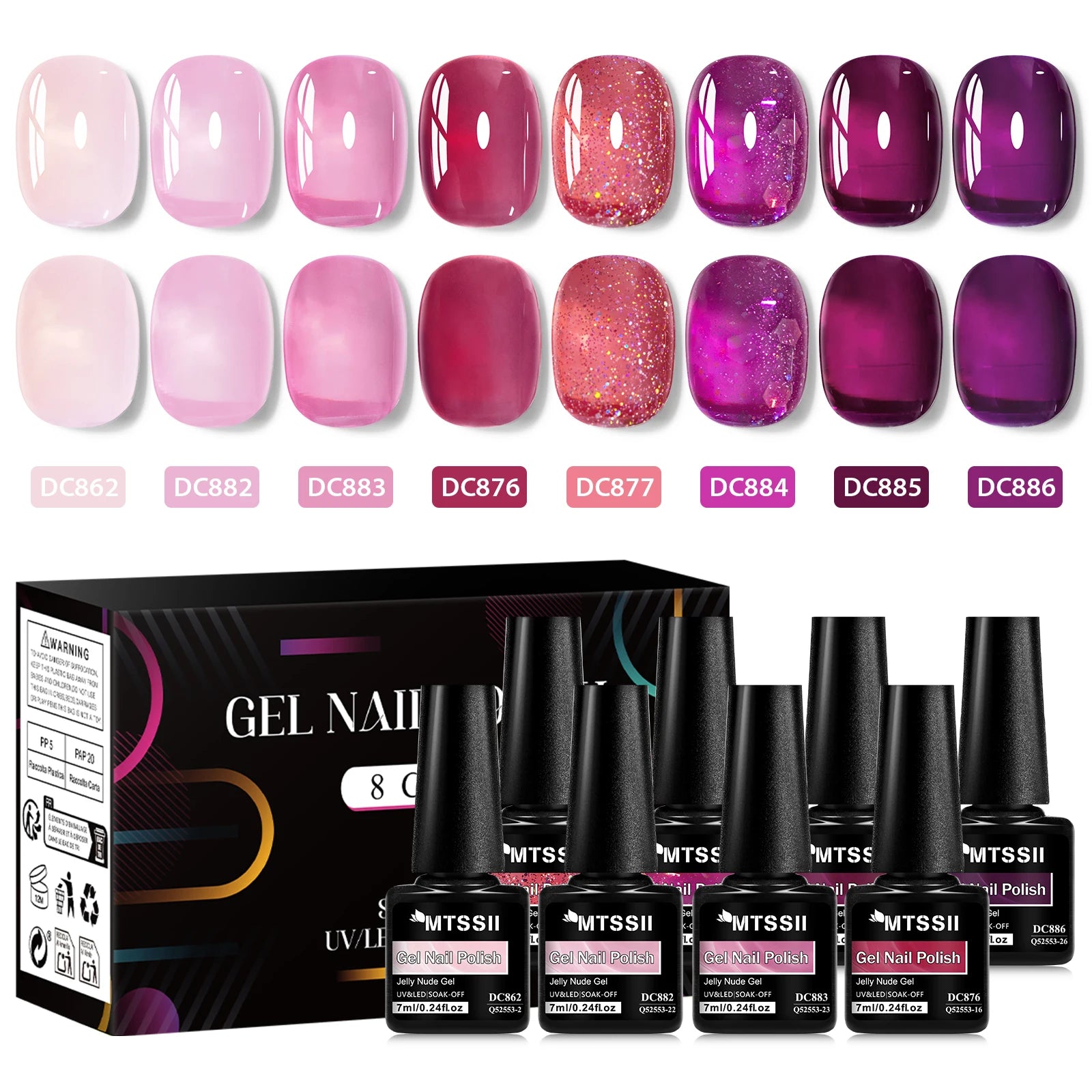 Set de 8 esmaltes de uñas en gel nude con caja, color translúcido, semipermanente, de fácil remoción, para uñas, con luz UV y LED. Suministros para manicura.