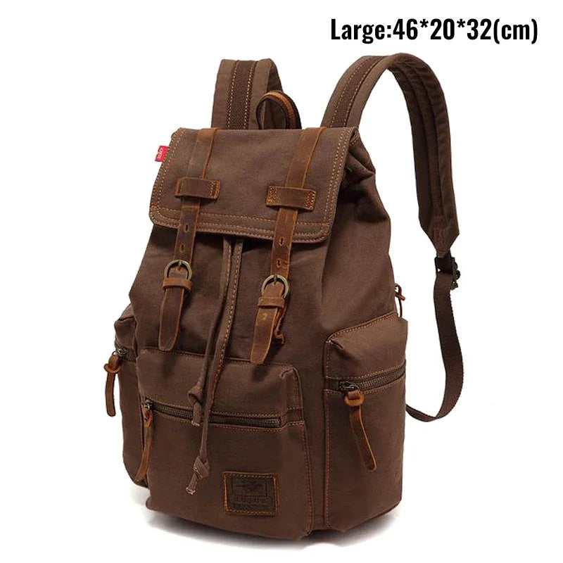 Mochila masculina retro de lona, apta para portátil de 14 pulgadas, mochila vintage de 36-55L resistente al desgaste, color café, envío por goteo