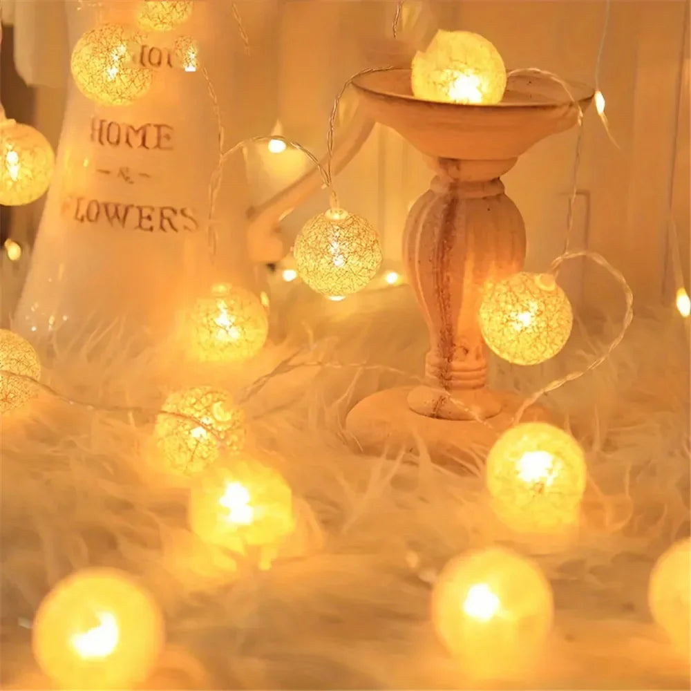 Guirnalda de bolas de algodón de 1,5/3 m, luces colgantes para Navidad, fiestas al aire libre, habitaciones infantiles, camas, luces de hadas, decoraciones para bodas.