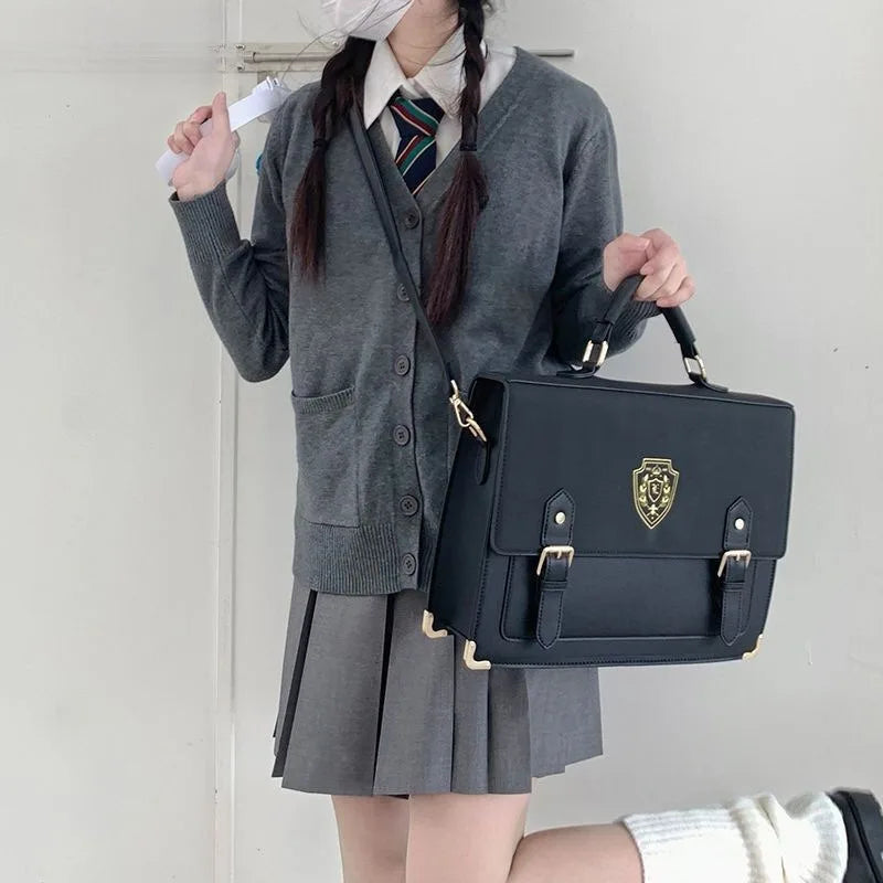 bolso universitario estilo retro de un solo hombro, bandolera, portátil, para estudiantes, con insignia y doble hombro.