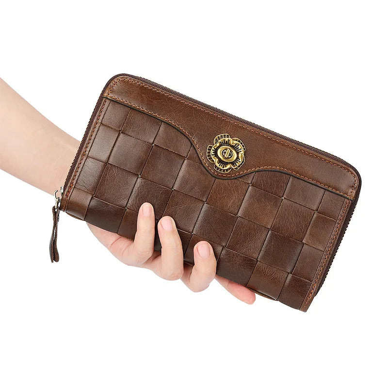 Nueva cartera larga de moda para mujer, cartera de piel de vaca para mujer, bolso de mujer a cuadros, bolso de mano casual para mujer