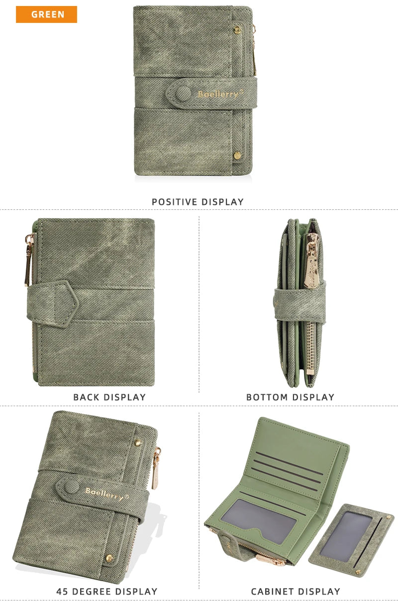 Carteras cortas de mujer Baellerry New Fashion con cremallera, monederos de alta calidad, monedero para mujer con clip para tarjetas desmontable.