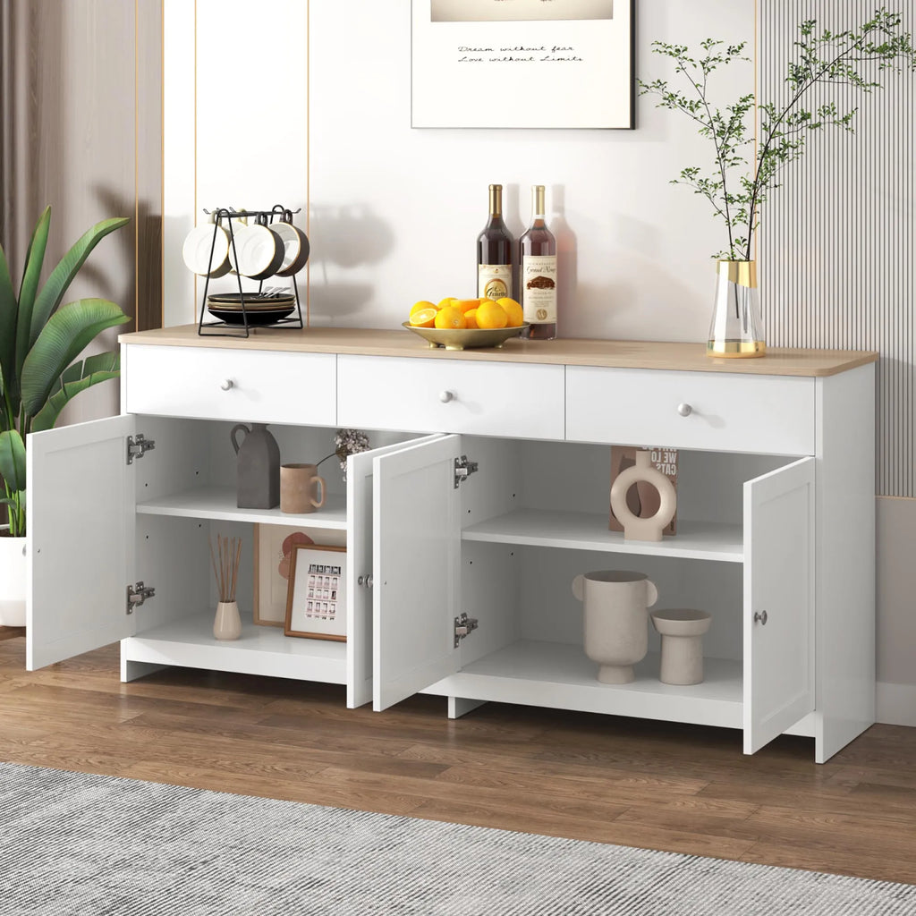 Comanlai Multi-Storage Sideboard Scandinavian Modern Buffet Cabinet 3 Drawers 4 Doors Storage Cabinet For Dining Living Room
