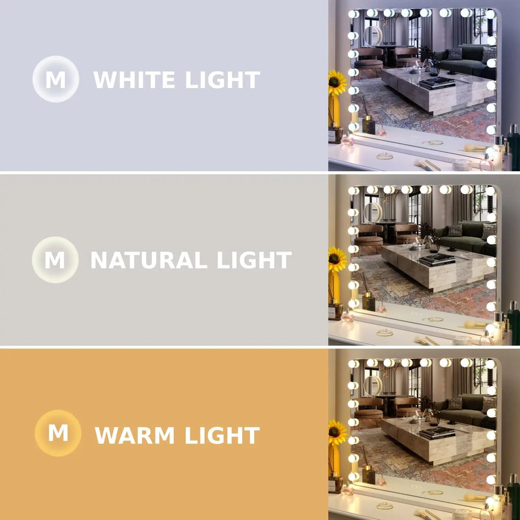 Espejo de tocador con luces, espejo de maquillaje estilo Hollywood con 20 bombillas LED regulables para vestidor y dormitorio, marco de metal.