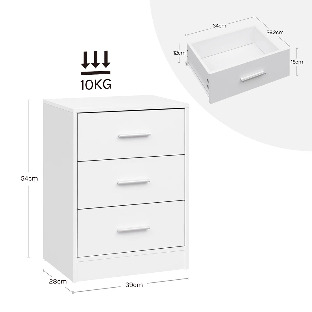 WOLTU Juego de 2 mesitas de noche de 39x54x28cm con 3 cajones, mueble de almacenamiento moderno para dormitorio y sala de estar.