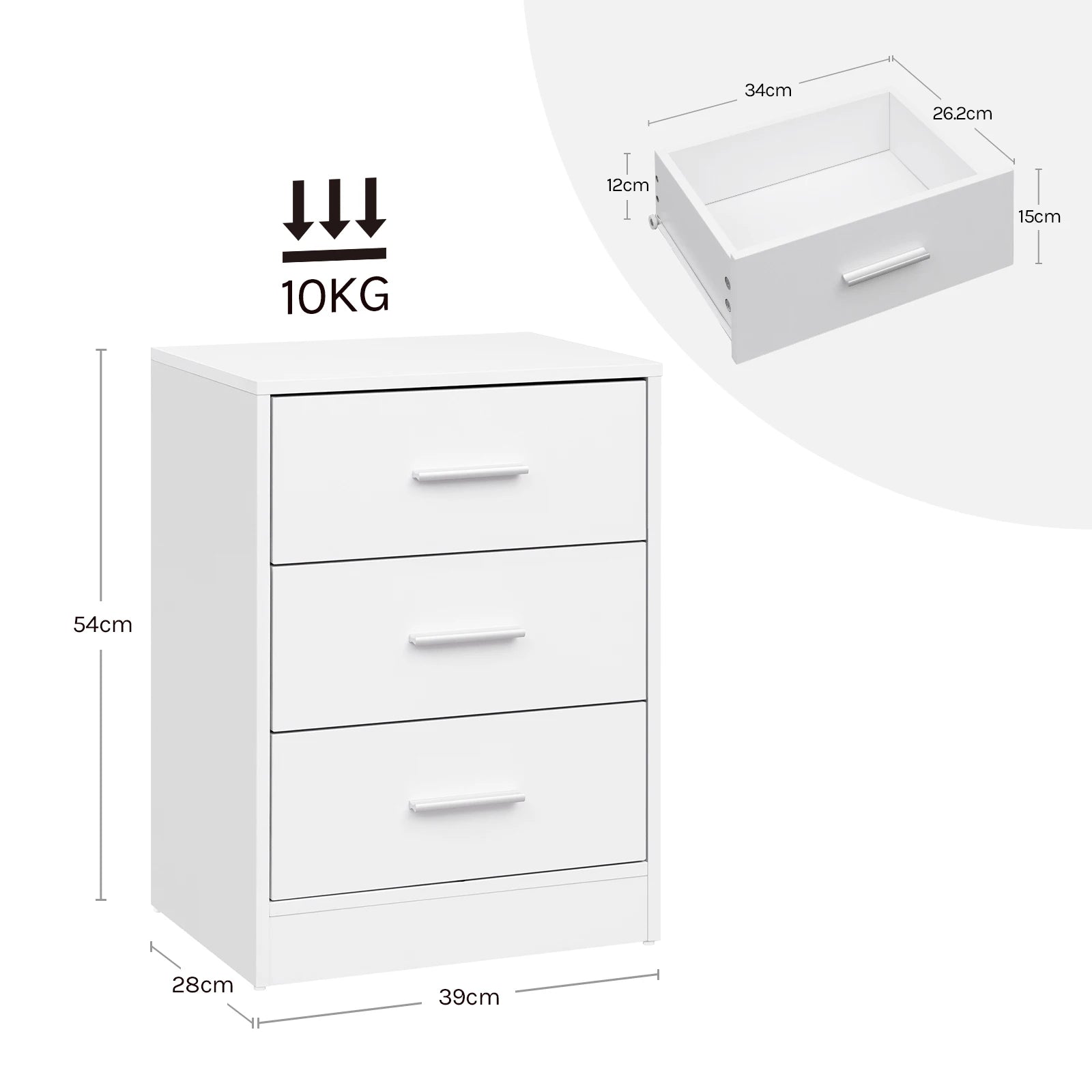 WOLTU Juego de 2 mesitas de noche de 39x54x28cm con 3 cajones, mueble de almacenamiento moderno para dormitorio y sala de estar.