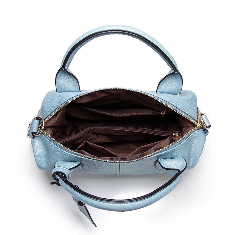 Bolso de mano elegante y moderno , de piel encerada al aceite, práctico bolso cruzado Boston de piel sintética de color liso, correa de hombro desmontable, diseño de doble asa, ajustable