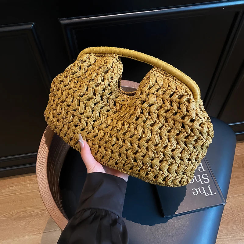 Nuevo bolso de playa de verano para mujer, bolso de mano de lujo de diseñador, bolsos de paja, bolso tote, bolsos de moda de ratán tejido, bolso de viaje para mujer