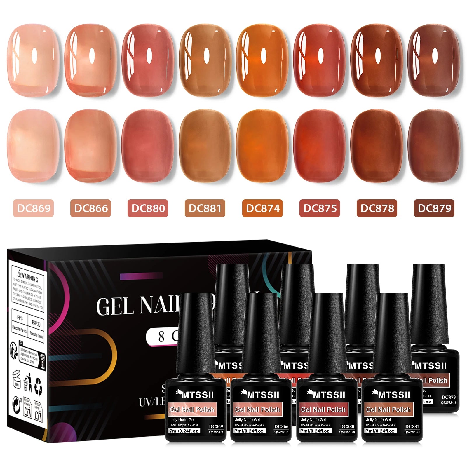 Set de 8 esmaltes de uñas en gel nude con caja, color translúcido, semipermanente, de fácil remoción, para uñas, con luz UV y LED. Suministros para manicura.