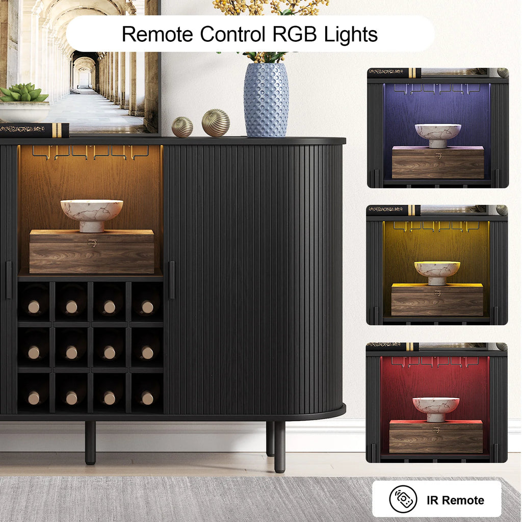 Wine Bar Cabinet w/ LED Light,Liquor Cabinet for Home,Coffee Bar Cabinet w/ Wine Rack & Glass Holder,Walnut Buffet Sideboard