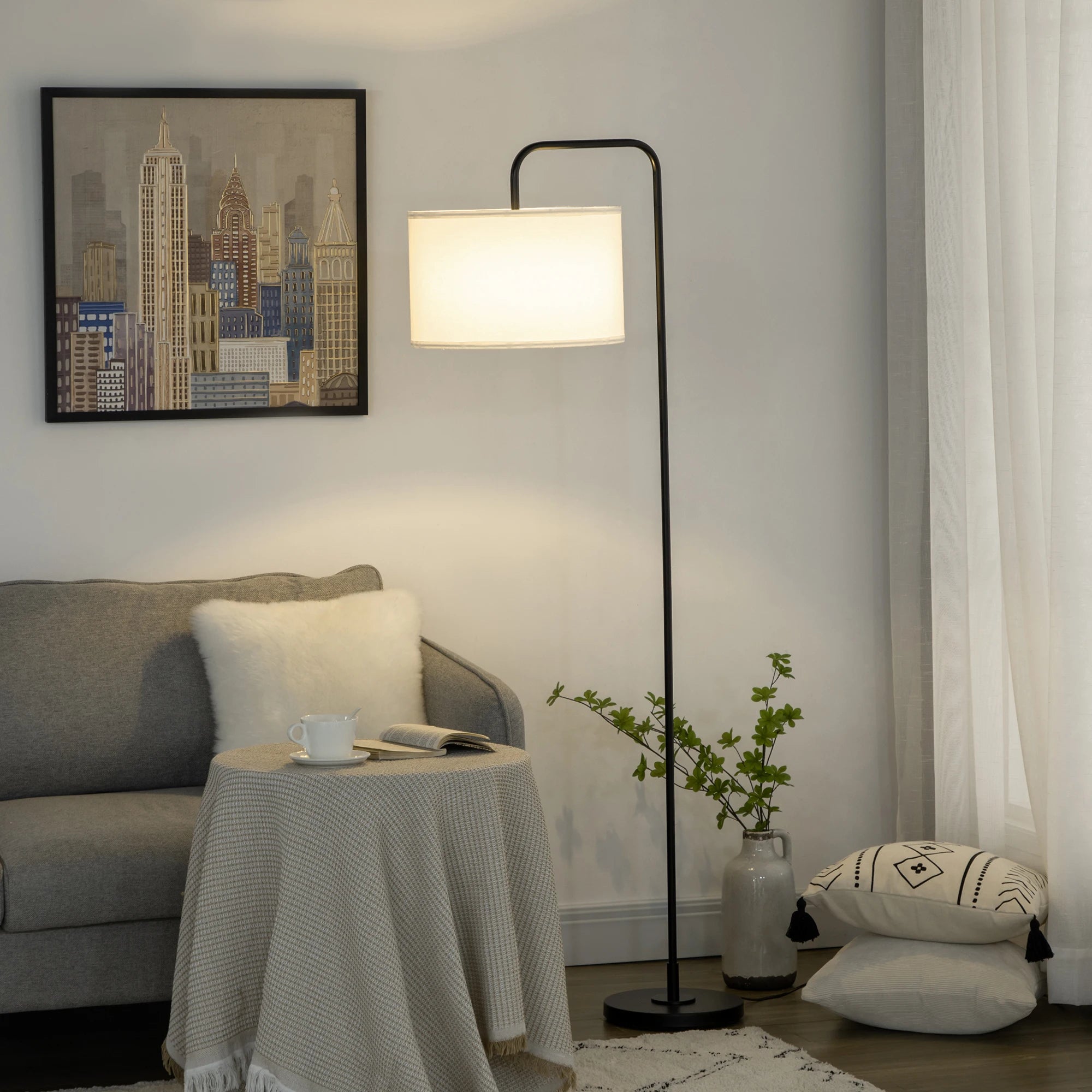 Lámpara de pie Homcom con casquillo E27, potencia máxima de 40 W, con pantalla de lino, 64 x 38 x 163,5 cm.