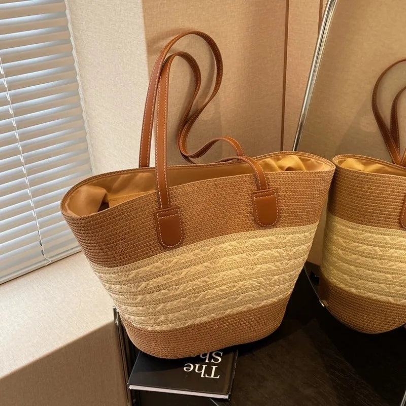 Bolso de paja para mujer, verano, Inswind 2024, nuevo, playa, costa, exteriores, viajes, vacaciones, bolso de hombro de gran capacidad