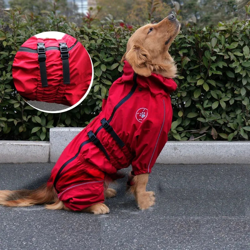 Chaqueta impermeable para perros, abrigo reflectante para la lluvia, monos y enterizos rojos para perros, impermeable de otoño e invierno para perros grandes.