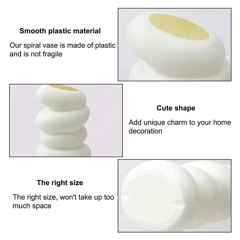 1 jarrón blanco de plástico en espiral, estilo nórdico, creativo, para arreglos florales, ideal para la decoración del hogar, la cocina, el salón y el dormitorio.