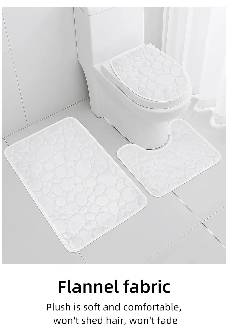 Juego de tres piezas: 1 juego de alfombras de baño sencillas, absorbentes de agua y antideslizantes con estampado de piedra, de color liso, cómodas y suaves.