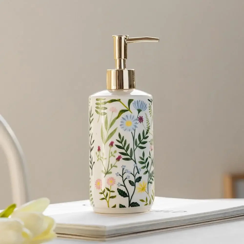 Dispensador de jabón de cerámica de 430 ml, moderno, vintage, marrón, contenedor de almacenamiento de líquidos, ahorra jabón, botella con bomba de loción creativa para el baño